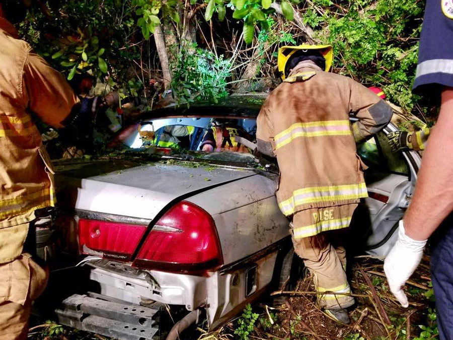 Crash into tree near Fort Pierce sends 2 people to the hospital