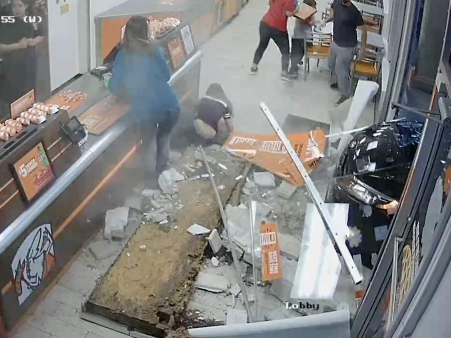 Video shows car smashing into Little Caesars restaurant